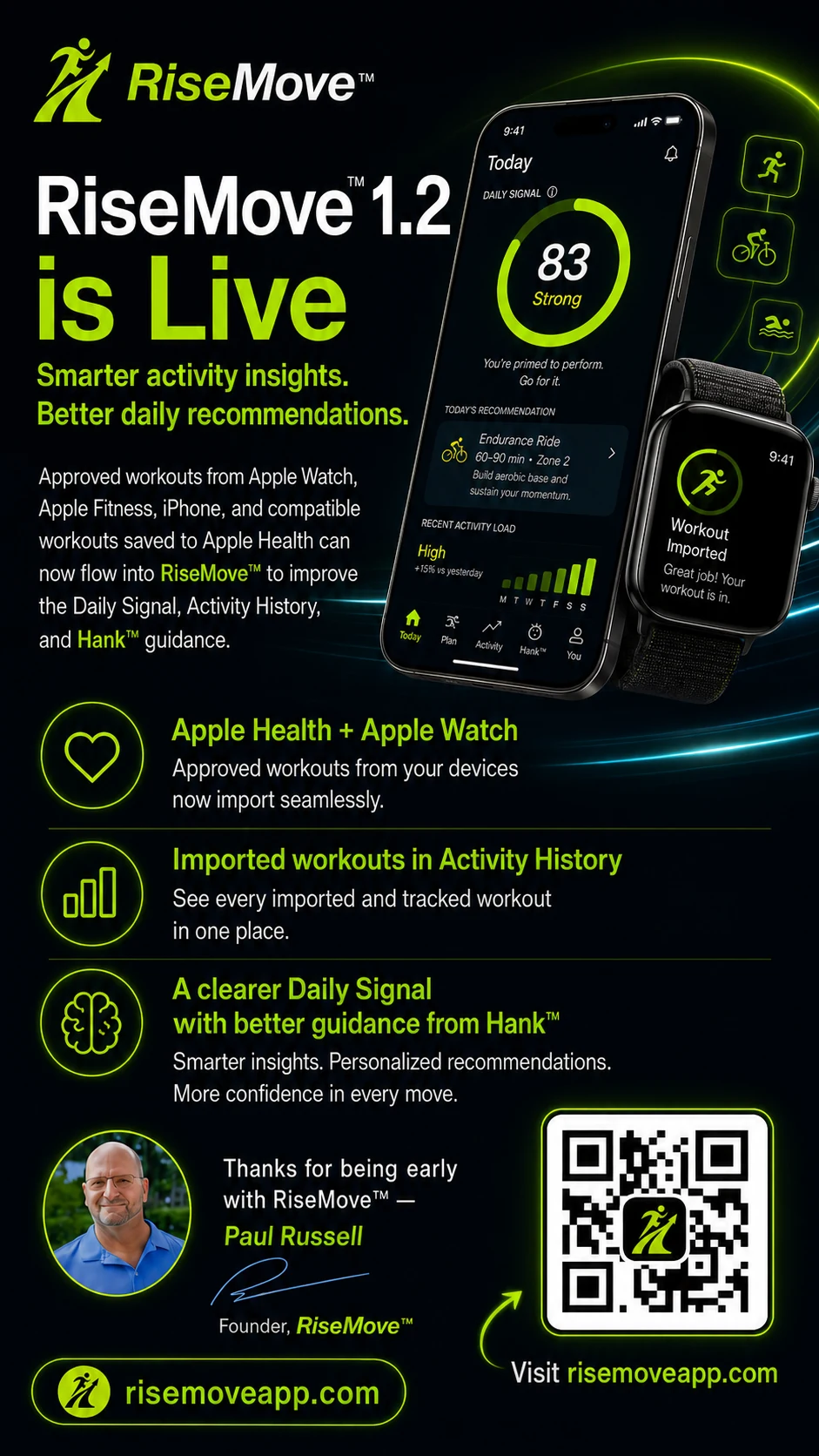 RiseMove 1.2 with Apple Health and Apple Watch workout support